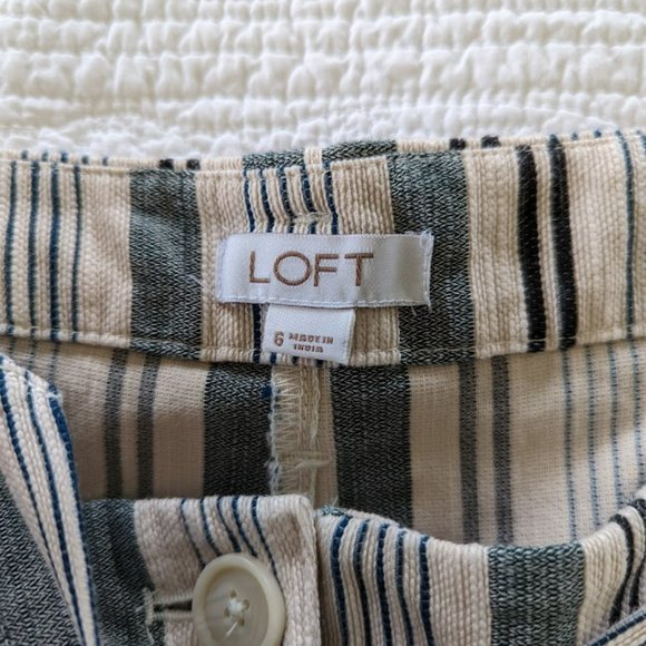 Loft Green Black Cream Striped Cotton Shorts w/ belted tie - Picture 6 of 9